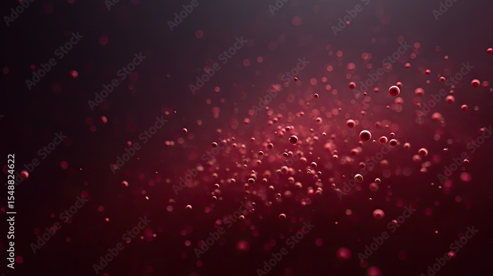 Poster red abstract background with floating bubbles and particles effect