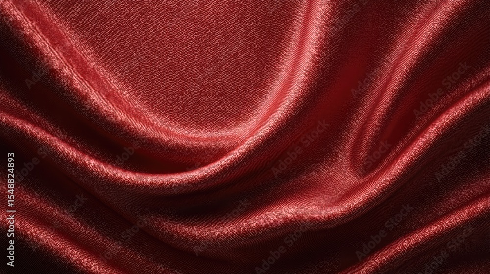 Poster smooth red satin fabric draped elegantly with soft curves and textures