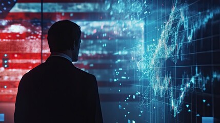 Businessman facing a digital world map