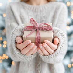 woman holding christmas gift