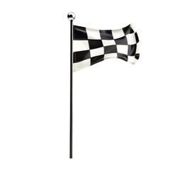A checkered race flag on a shiny pole stands out on white or transparent background