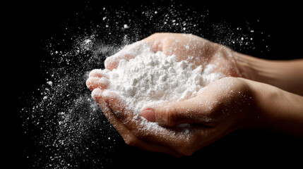 Fototapeta premium Stock photo of talcum powder on hands