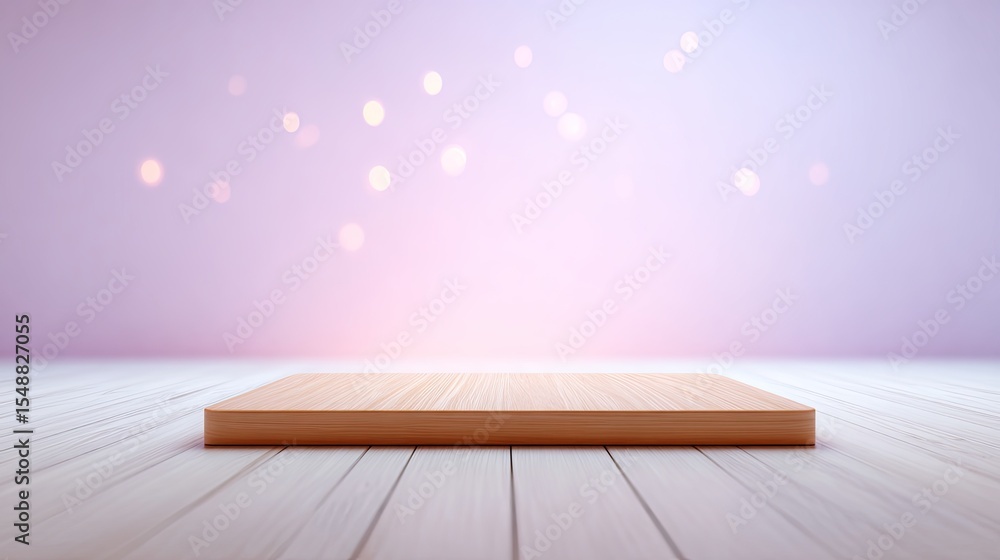 Aufkleber minimalistic wooden platform with soft bokeh background lights