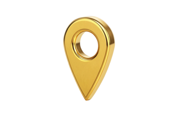 3d golden location pin icon isolated on transparent background