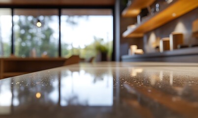 A close up view of a reflective countertop surface