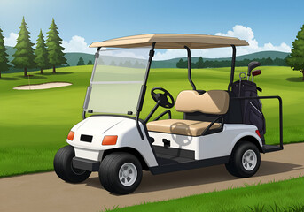 White Golf Cart on a Pristine Golf Course