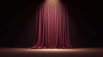 Elegant Draped Curtain on Dark Stage Under Spotlight Illumination