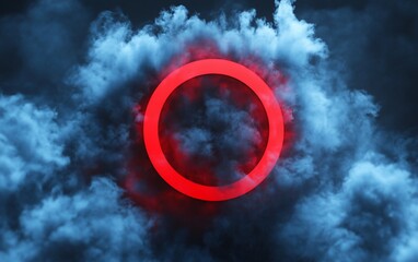 Red ring surrounded by swirling blue smoke, dark background, mysterious and ethereal effect