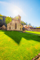 Medieval monastery Cerveny Klastor near Peak Tri Koruny or Trzy Korony in Pieniny National park in Slovakia and Poland © Zedspider