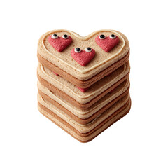 Heart shaped cookies stack with red hearts and eyes valentines day treats sweets baked goods dessert food on transparent background