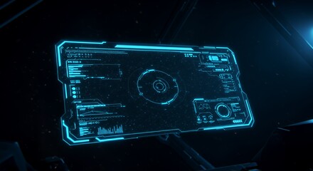 Futuristic Holographic Interface: Sci-Fi HUD Display with Glowing Neon Blue Data Streams
