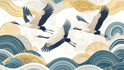 Cranes Flying Abstract Art 