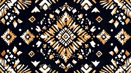 Intricate Gold And White Diamond Pattern On Black Background