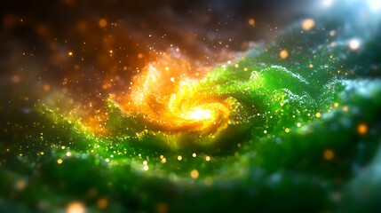 Intricate Green And Orange Spiral Nebula Pattern In Space