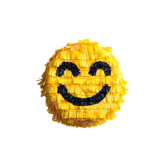 Yellow emoji pinata party decoration for birthday celebration and festive event supplies and party favors on transparent background