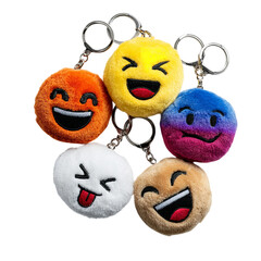 Fluffy emoji keychains set cute plush emoji keychains for backpack decoration and party favors collection on transparent background
