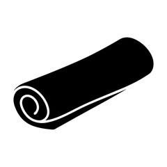 Rolled Yoga Mat Icon Design, A minimalist black icon of a rolled yoga mat, representing fitness, wellness, and yoga practice in a clean design.

