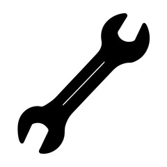 Wrench Tool Icon Design, A simple black icon of a wrench, symbolizing maintenance, repair, and mechanical work in a clean, minimalist design.
