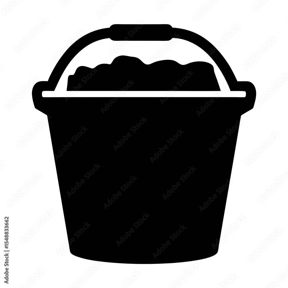Poster monochrome illustration of a bucket filled with some material with handle
