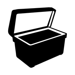 Black silhouette of an open cooler isolated on white background, ready for picnic