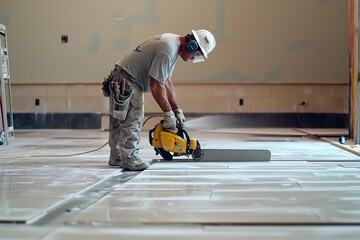 Interior flooring installation with precision cutting