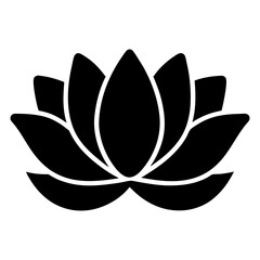 Simple black lotus flower illustration symbolizing purity, love and rebirth concept