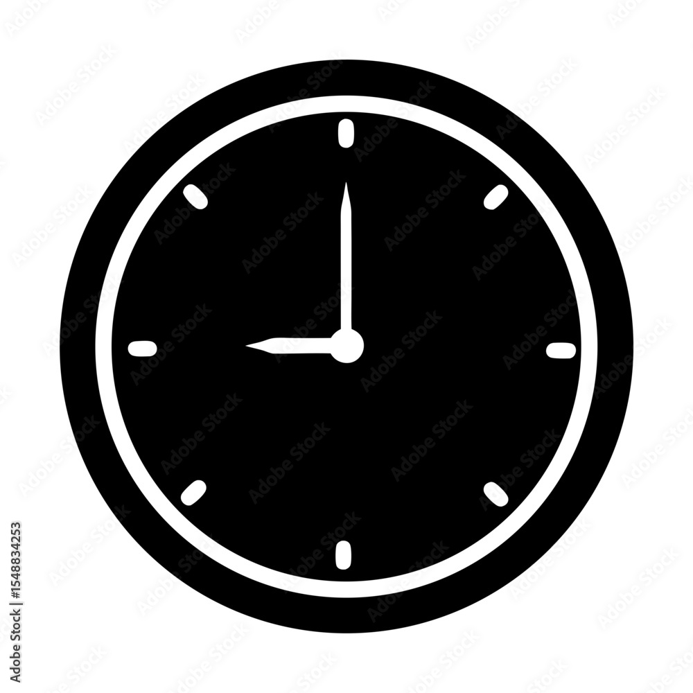 Poster simple black clock with white hands showing nine o'clock sharp time