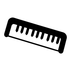 Simple Harmonica Icon Illustration, A black and white illustration of a harmonica, representing a musical instrument in a minimalist design.
