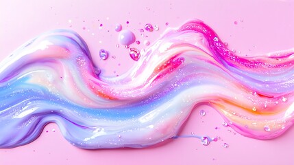 Iridescent Glitter Slime Texture with Pastel Rainbow Swirls on Pink Background