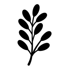 Stylized black sprig of leaves isolated on white background, simple design