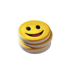 Yellow smiley face stack of pancakes breakfast food dessert sweet treat happy emoji food photography on transparent background