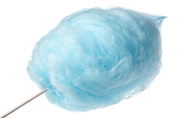 Light blue cotton candy on stick isolated on transparent background
