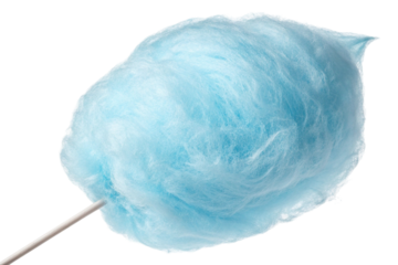 Light blue cotton candy on stick isolated on transparent background