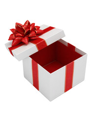 Open White Gift Box with Red Ribbon and Bow, PNG