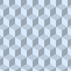 A seamless geometric pattern of isometric cubes in muted gray tones, creating a visually intriguing 3D illusion through clever shading and alignment.
