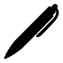 Minimalist Illustration of a Ballpoint Pen in Solid Black Silhouette on White