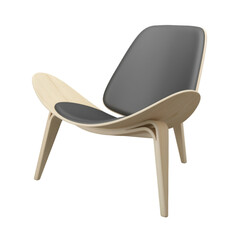 A stylish chair featuring a smooth, curved wooden frame with black cushions, perfect for contemporary interiors. The ergonomic design offers both comfort and aesthetic appeal.