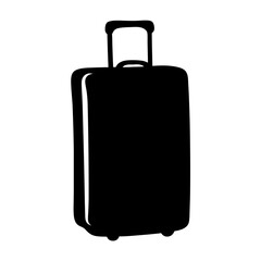 Silhouette of a black rolling suitcase isolated on a white background
