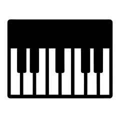 Minimalist black and white illustration of a piano keyboard musical interface element