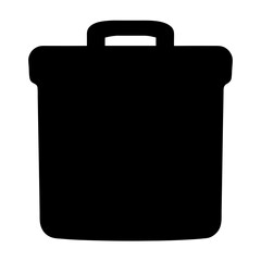 Solid Black Silhouette of a Trash Can with Handle on White Background