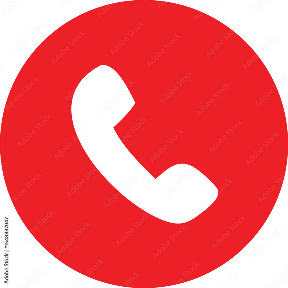 Poster striking red circle with a white phone icon calling attention and communication boldly presenting co