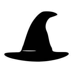 Black silhouette of a classic witch hat on a white background