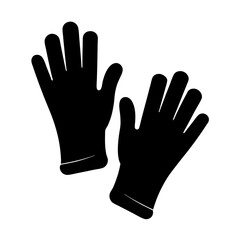 Black silhouette image of a pair of protective gloves on white