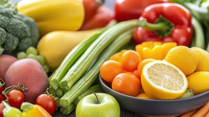 Assortment of fresh colorful fruits and vegetables