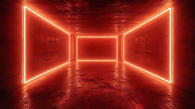 Neon red corridor, industrial style