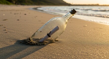 Obraz premium Sunlit Seashore Message in a Bottle: A Coastal Mystery