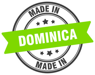 Made in Dominica round sign. Made in Dominica stamp.