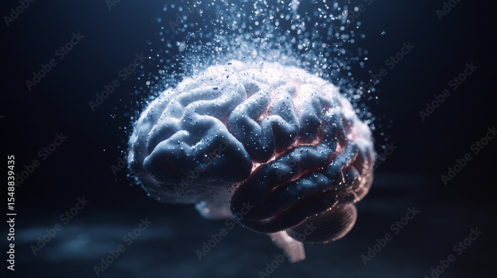 Poster futuristic visualization of a digital brain with illuminated neural pathways