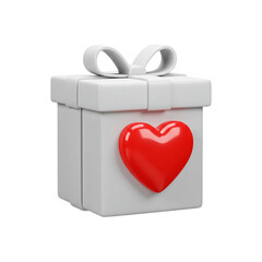 A 3D Render of a White Gift Box with a Red Heart transparent background