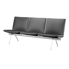 A modern three-seater bench with a sleek metal frame and black cushions. Perfect for waiting areas...